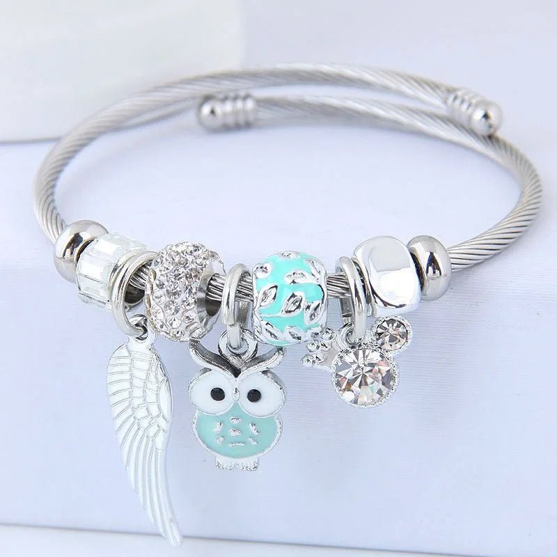 DIY Beaded Owl Angel Wings Pendant Bracelet | Stainless Steel Jewelry - HalleBeauty